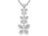 Sterling Silver Polished Beaded Butterfly Charm Pendant Necklace with Chain